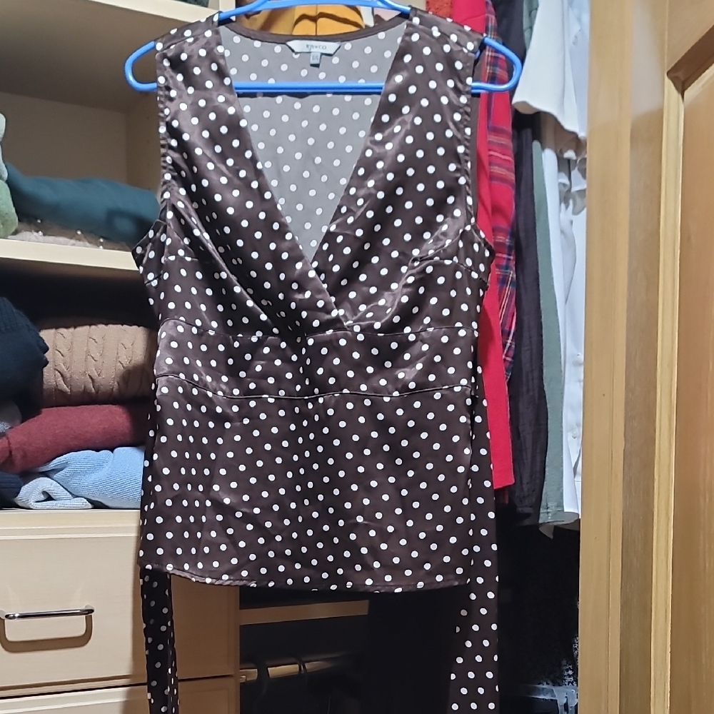 RW&CO. Brown and White Polka Dot Top